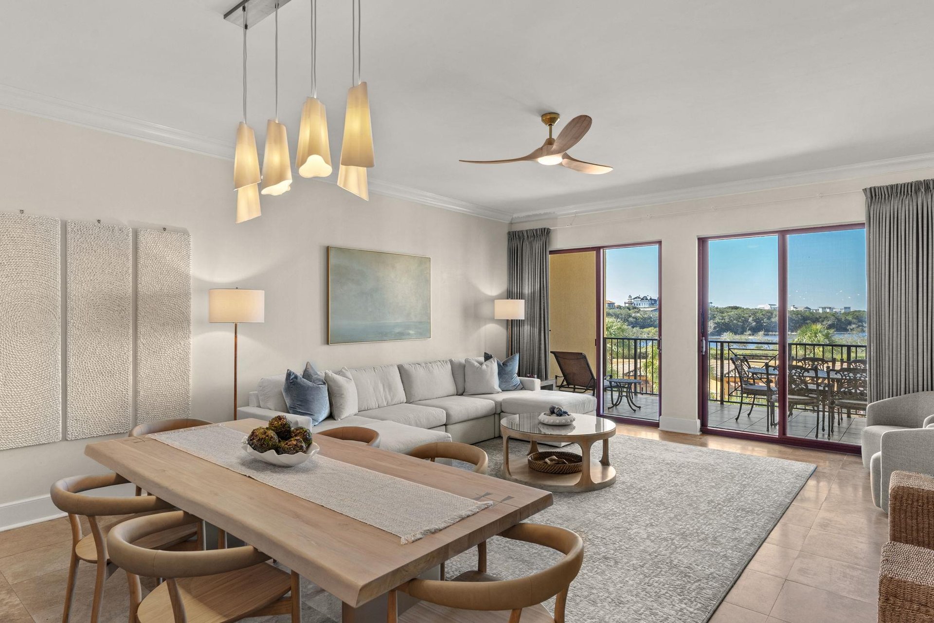 Relax in your elegantly appointed living space with contemporary lighting and stunning views through floortoceiling windows onto your private balcony.
