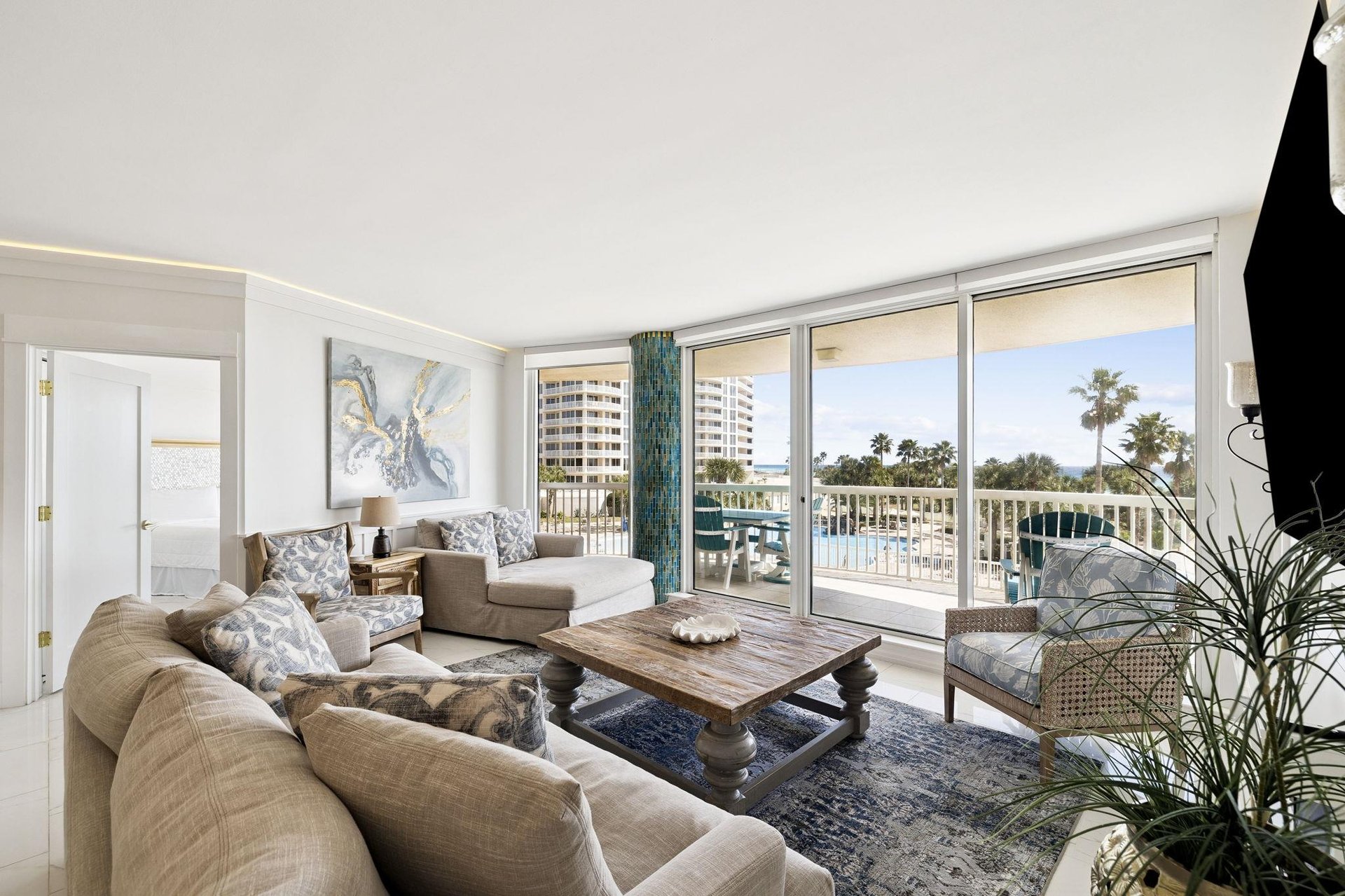 Living room with Private Gulf Front balcony