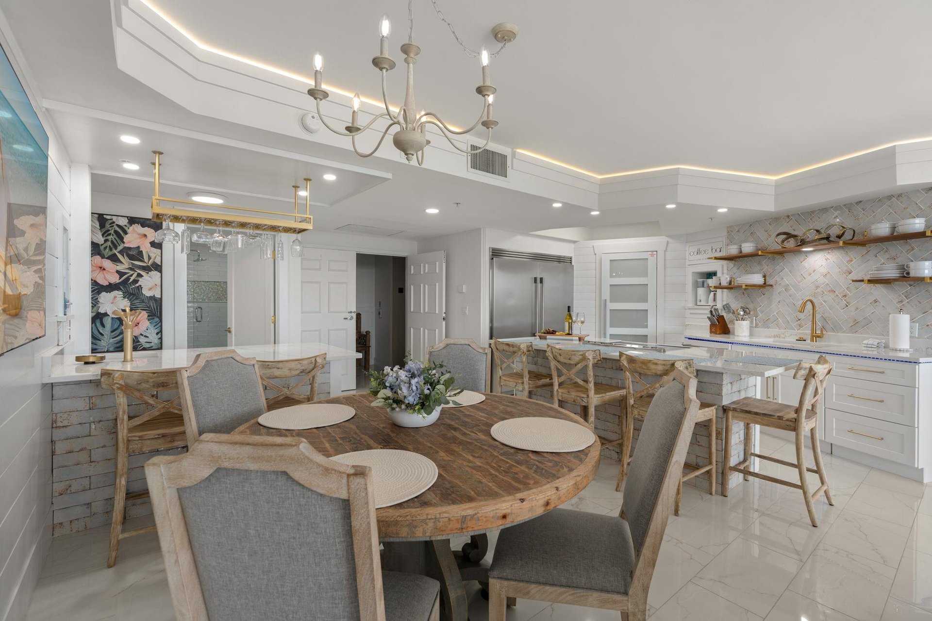 Gather around your elegant dining table perfect for sharing memorable meals together.