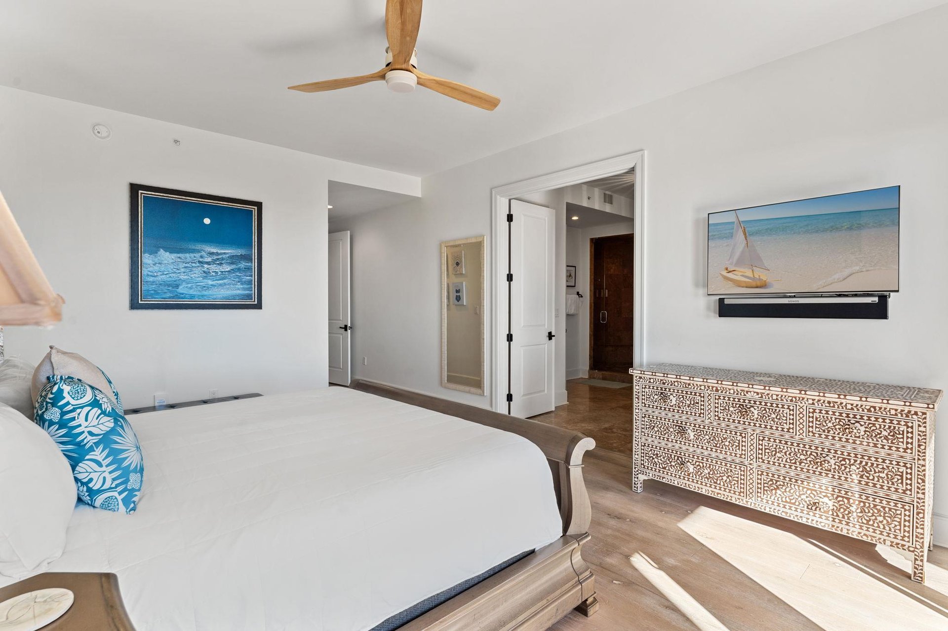 Bedroom 1 with King Bed and Flat Screen TV