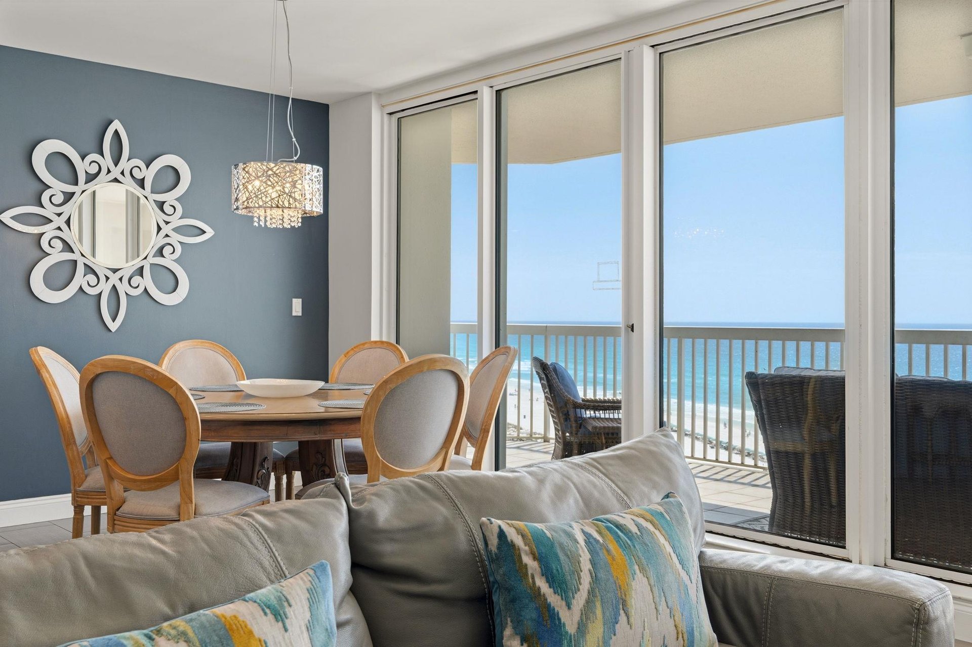 Your oceanfront dining room opens to endless sea views through floortoceiling windows, where memorable meals unfold against stunning coastal backdrop.