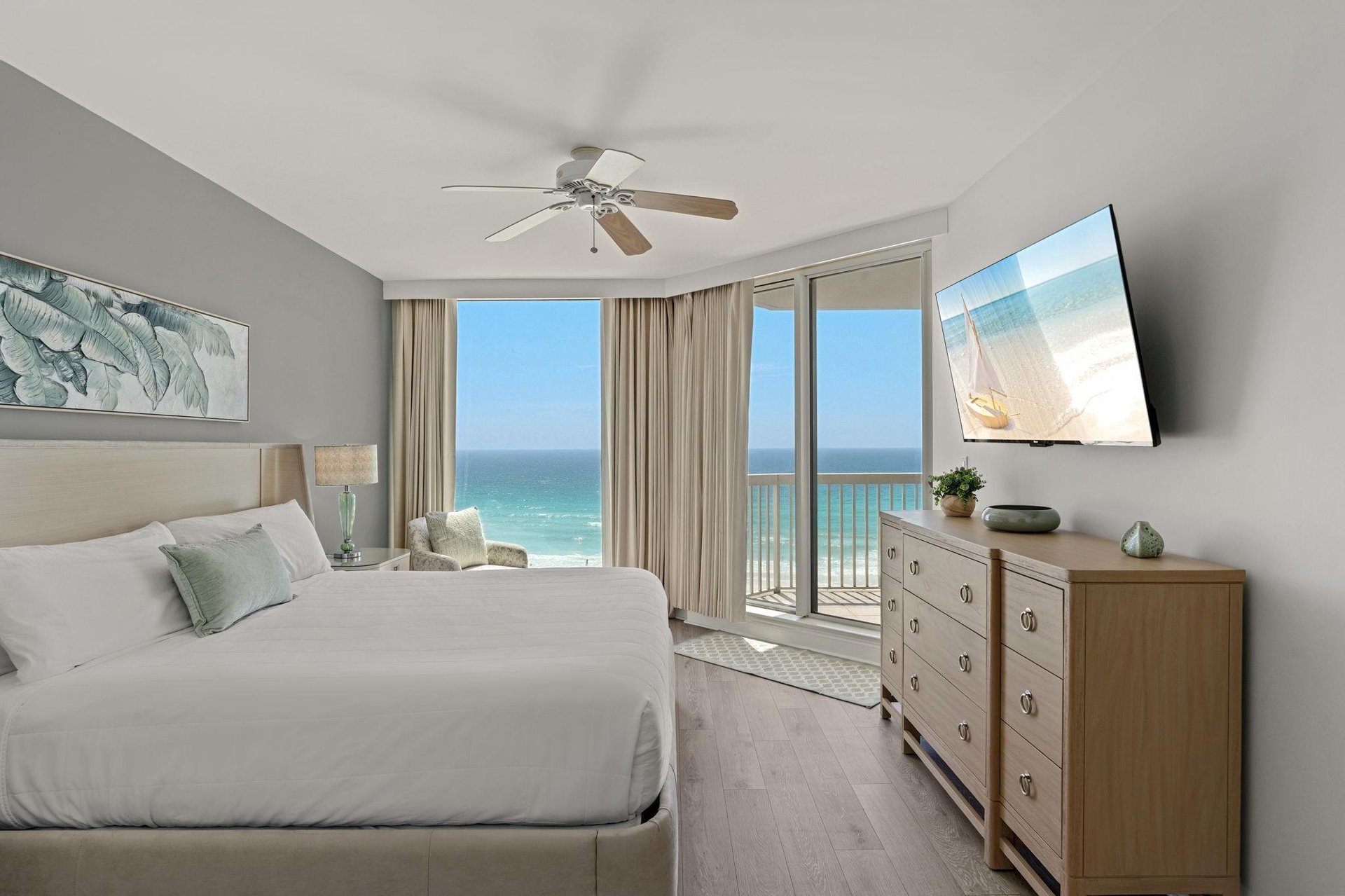 Wake up to breathtaking ocean views from your serene bedroom, where gentle sea breezes and stunning sunrises create the perfect coastal retreat.