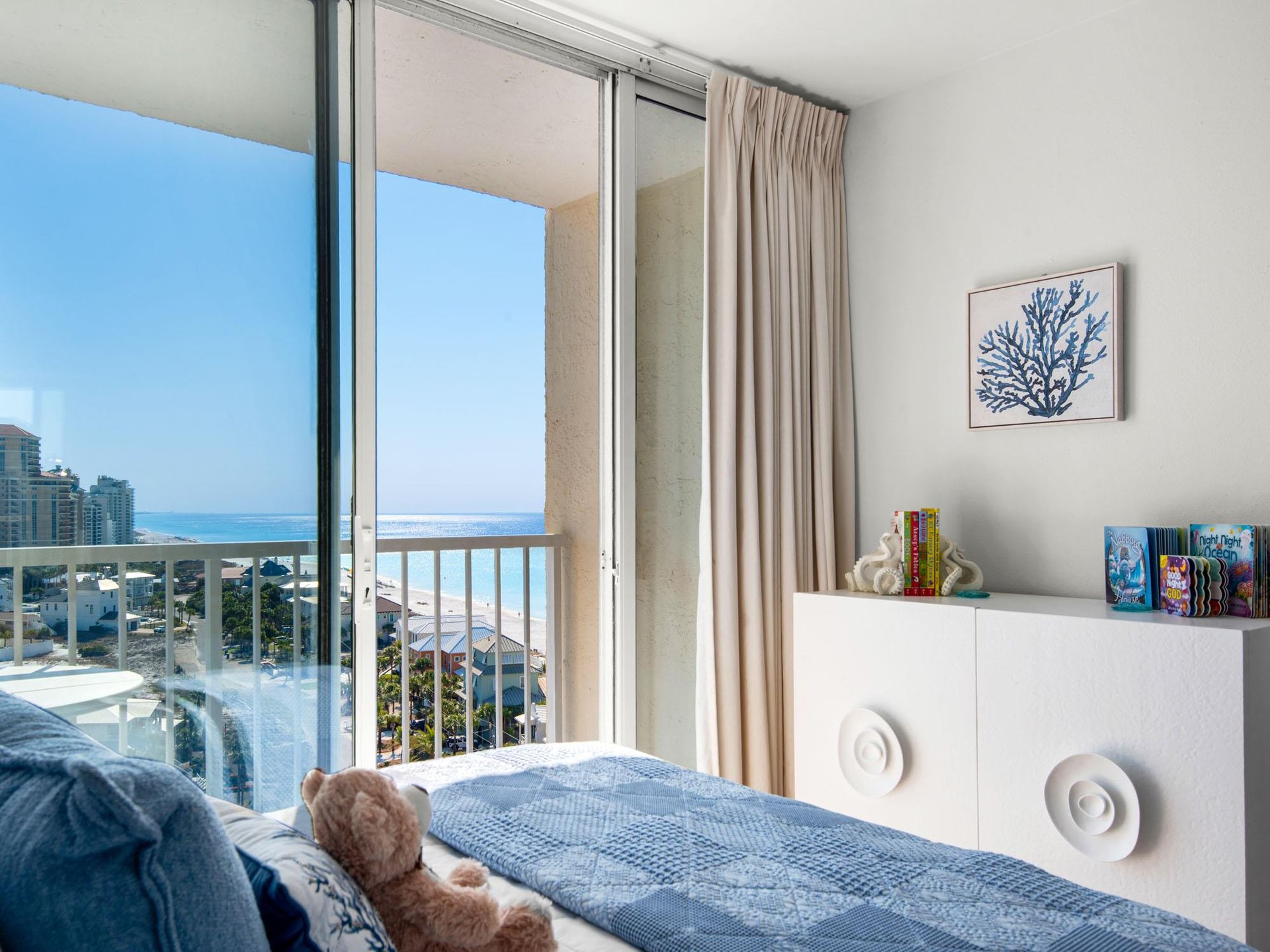 View of Childrens Bookcase, Deck 3, and Gulf from Bedroom 3