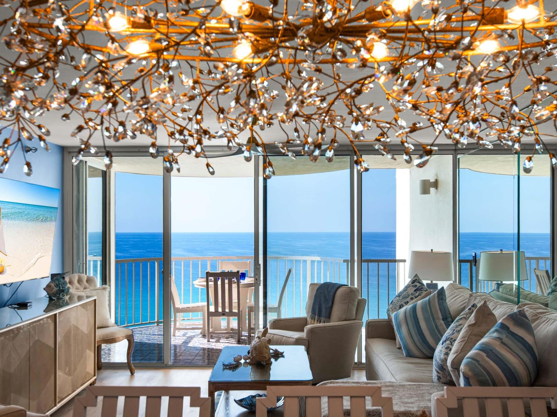 View of Living Room, Deck, and Gulf