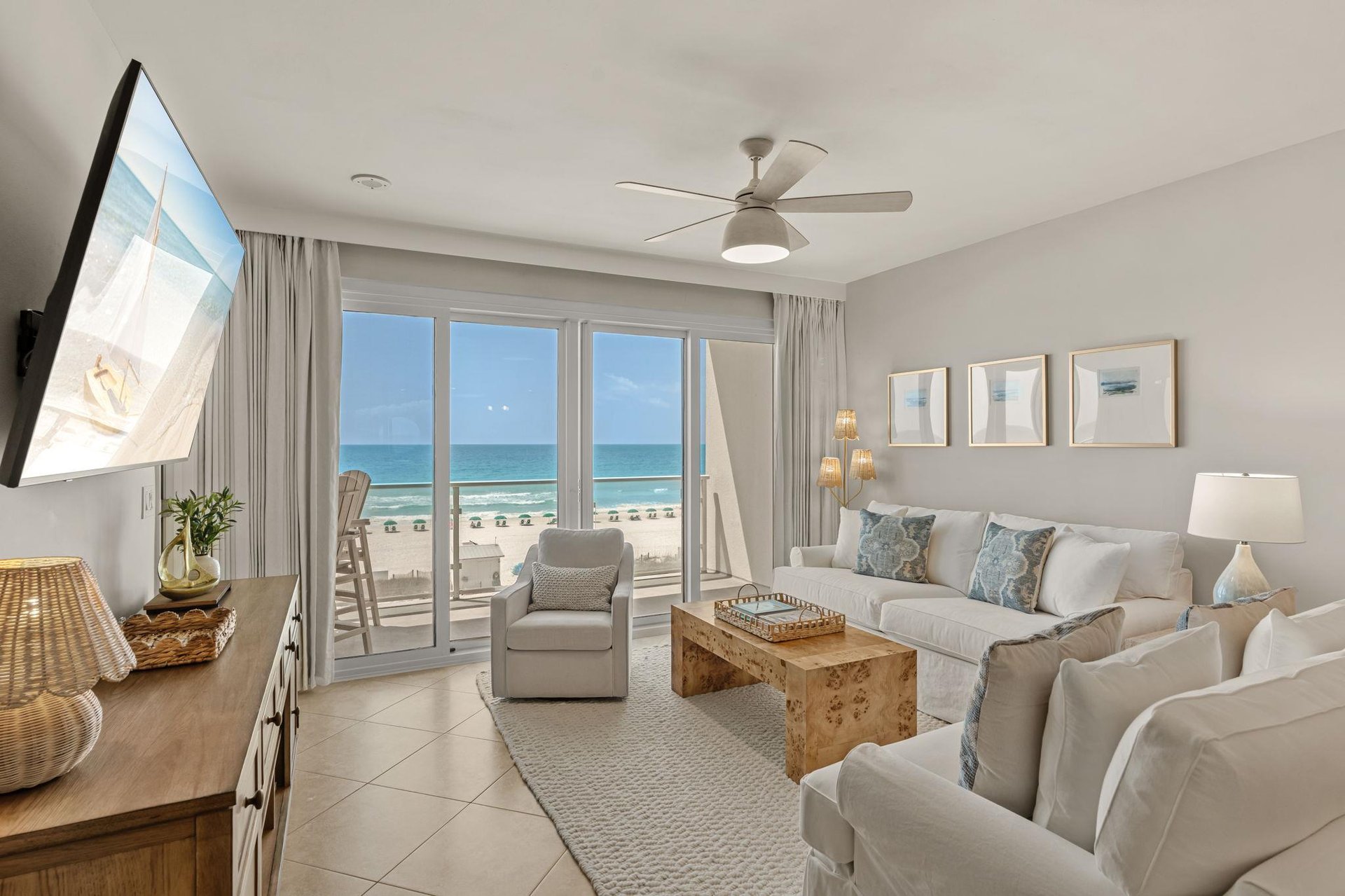 Unwind in your beachfront living room where Gulf waves meet comfortable plush seating.