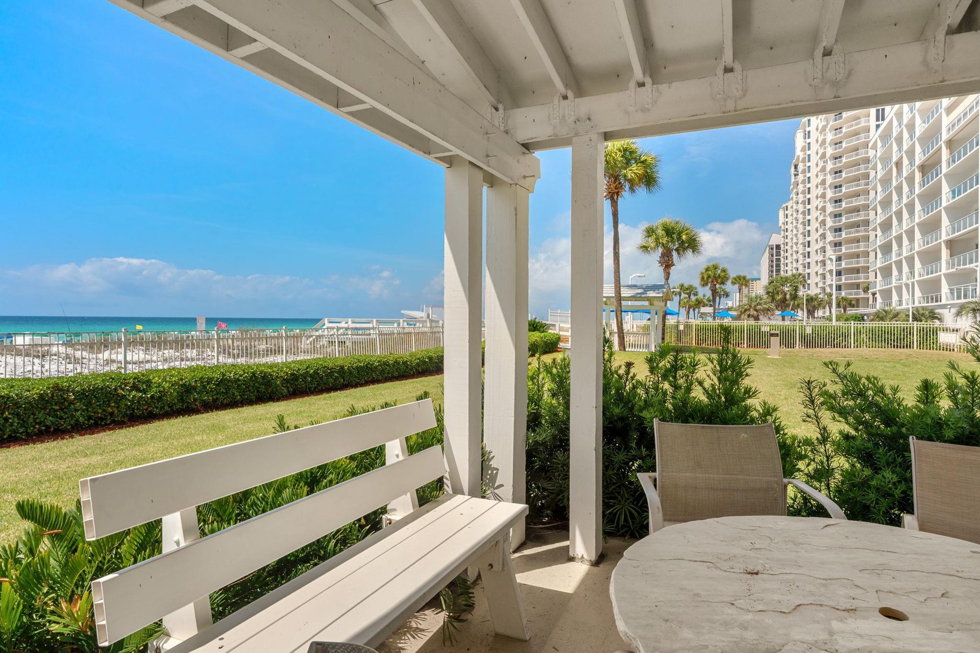Breathe in the salty air as you relax at the community cabana area.