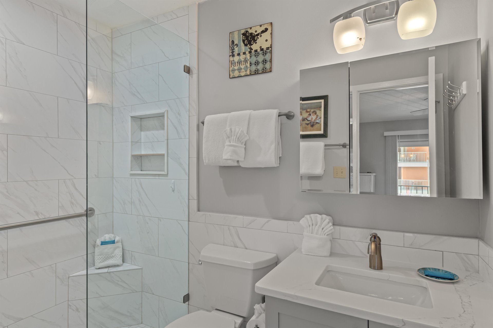 Bathroom 1 featuring walkin shower