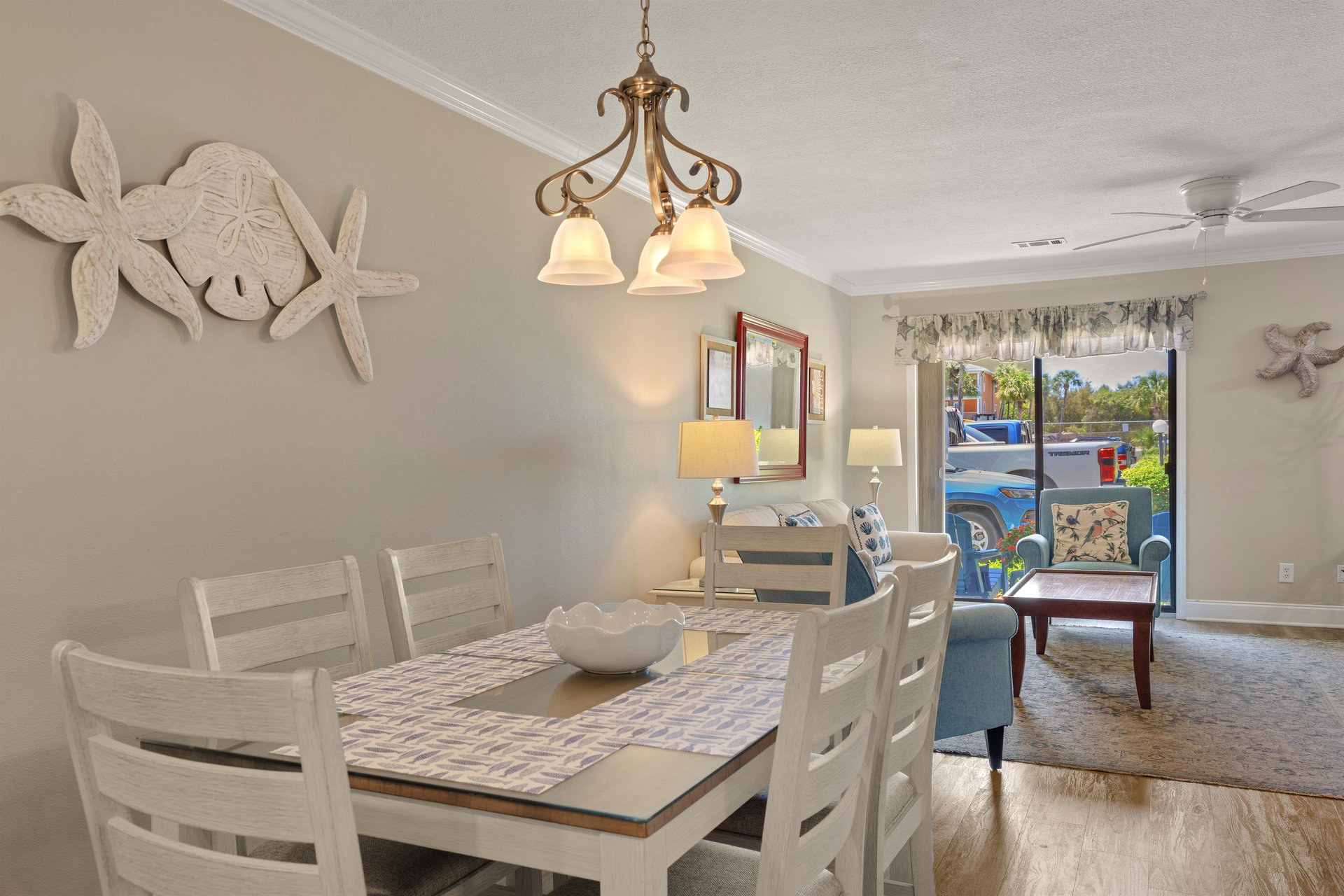 Dining table open to living room