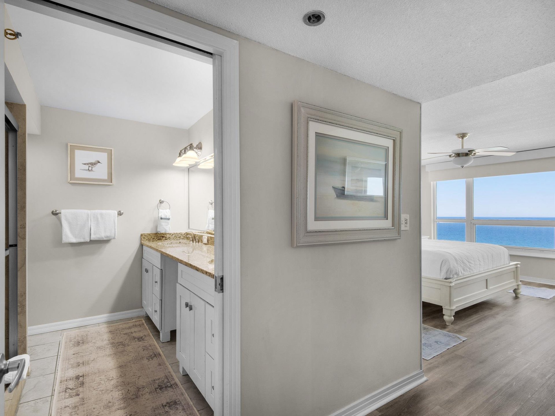 Step from your restful bedroom into a bright, wellappointed bathroom
