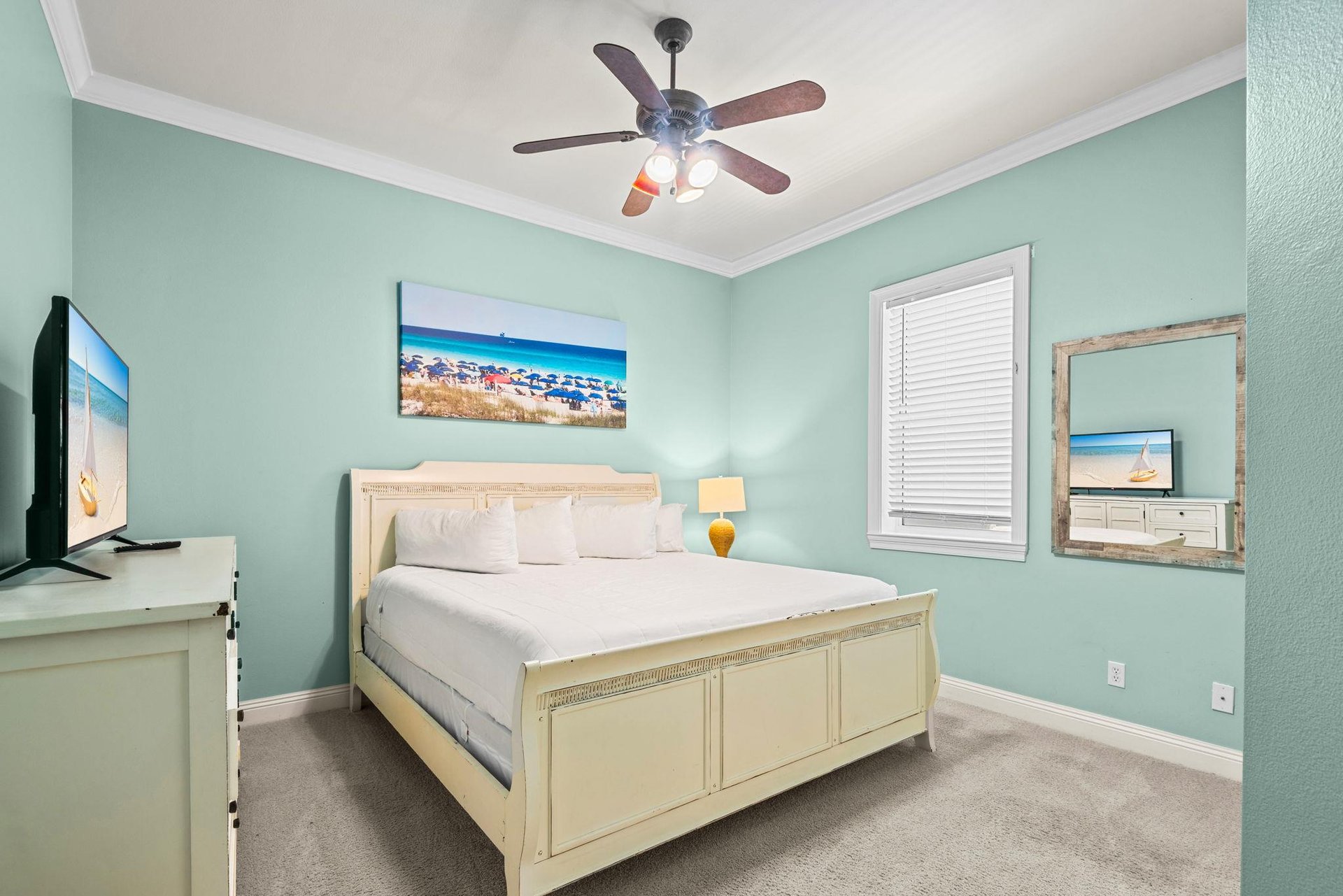 Your coastalinspired bedroom will help you unwind after sunny days exploring.
