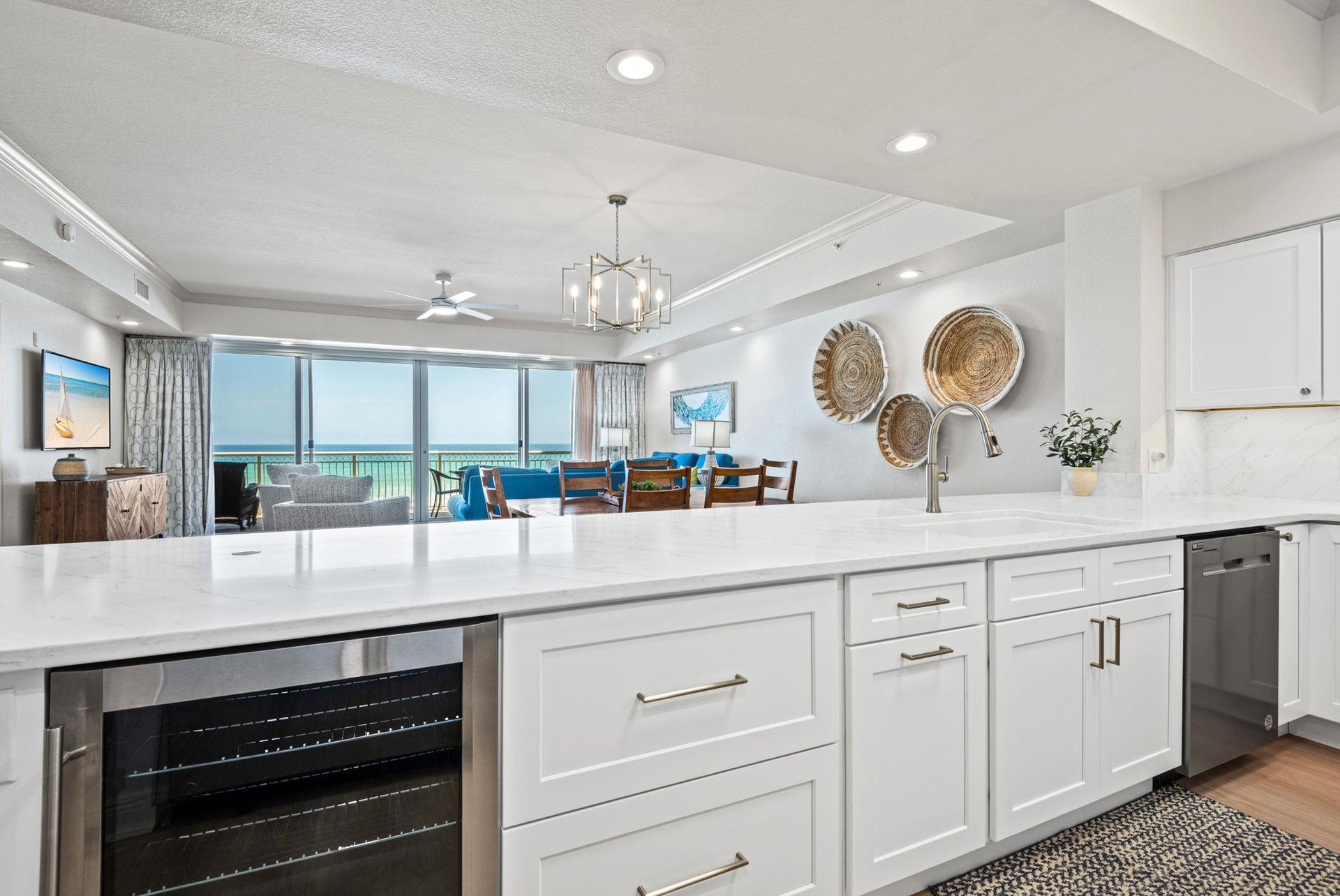 Bright, openplan kitchen flows into your living and dining area, with stunning gulf views.