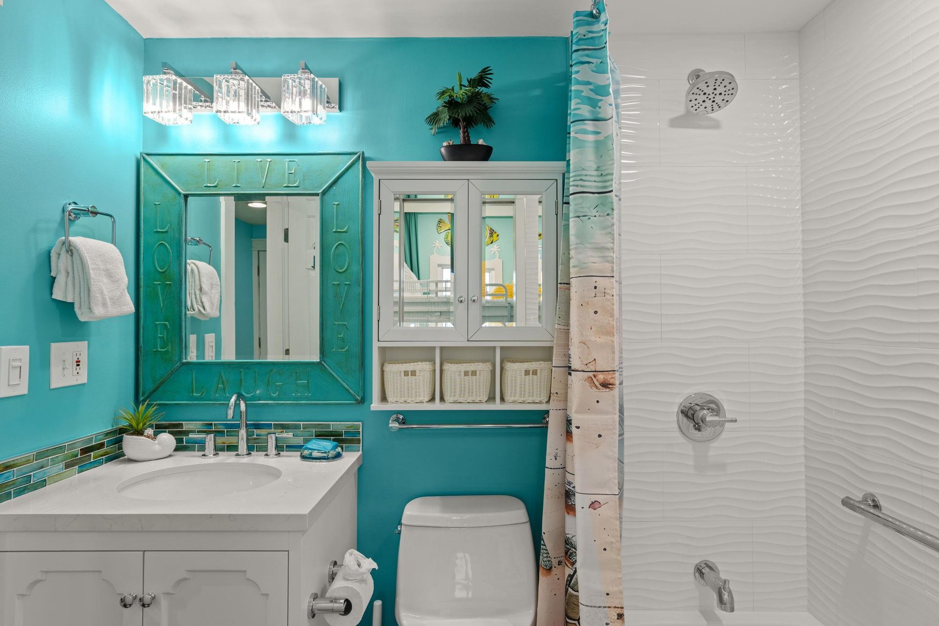 Welcome to Turtles Dive Inn a dual entry bathroom.