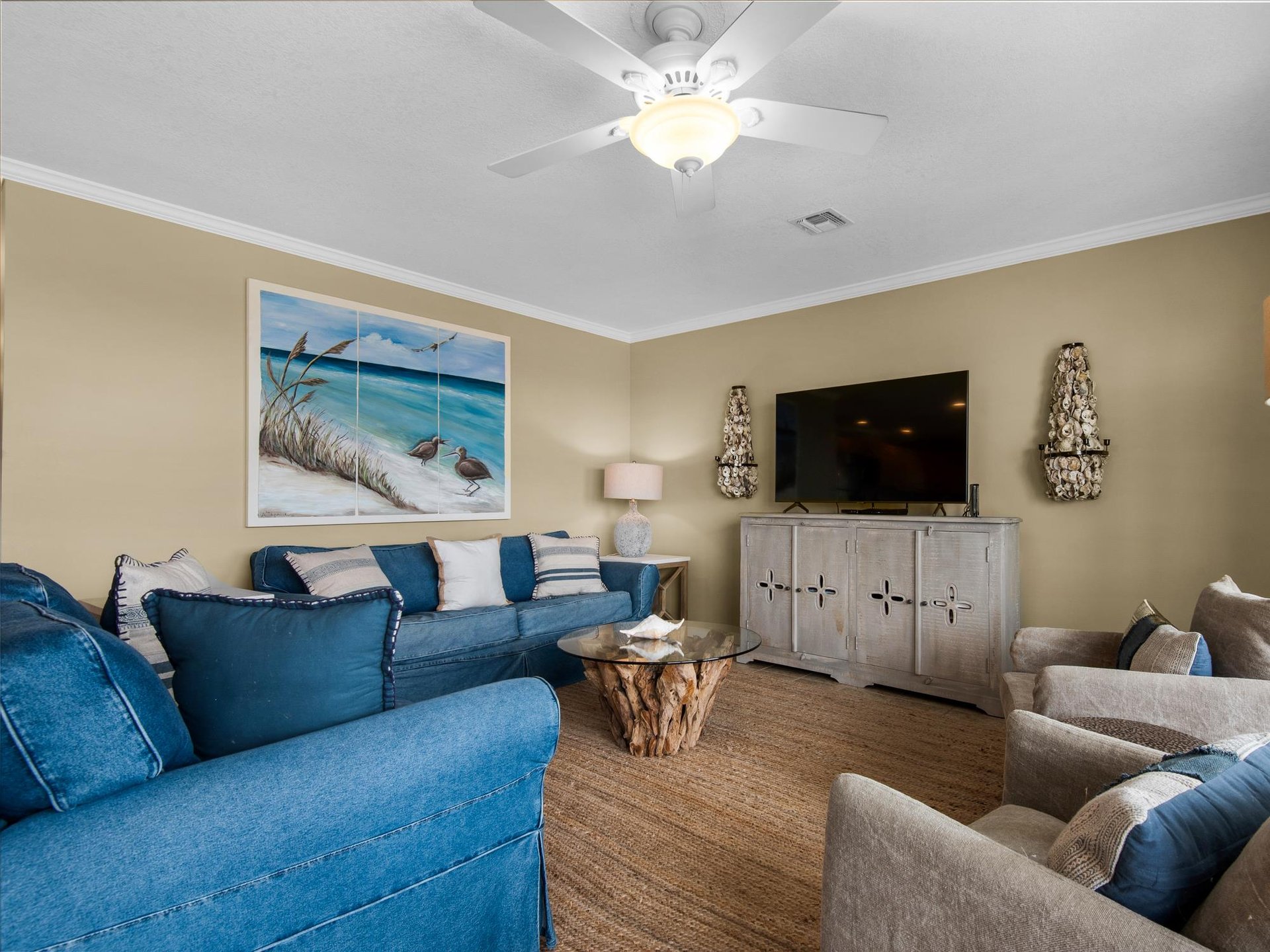 Living area with large TV