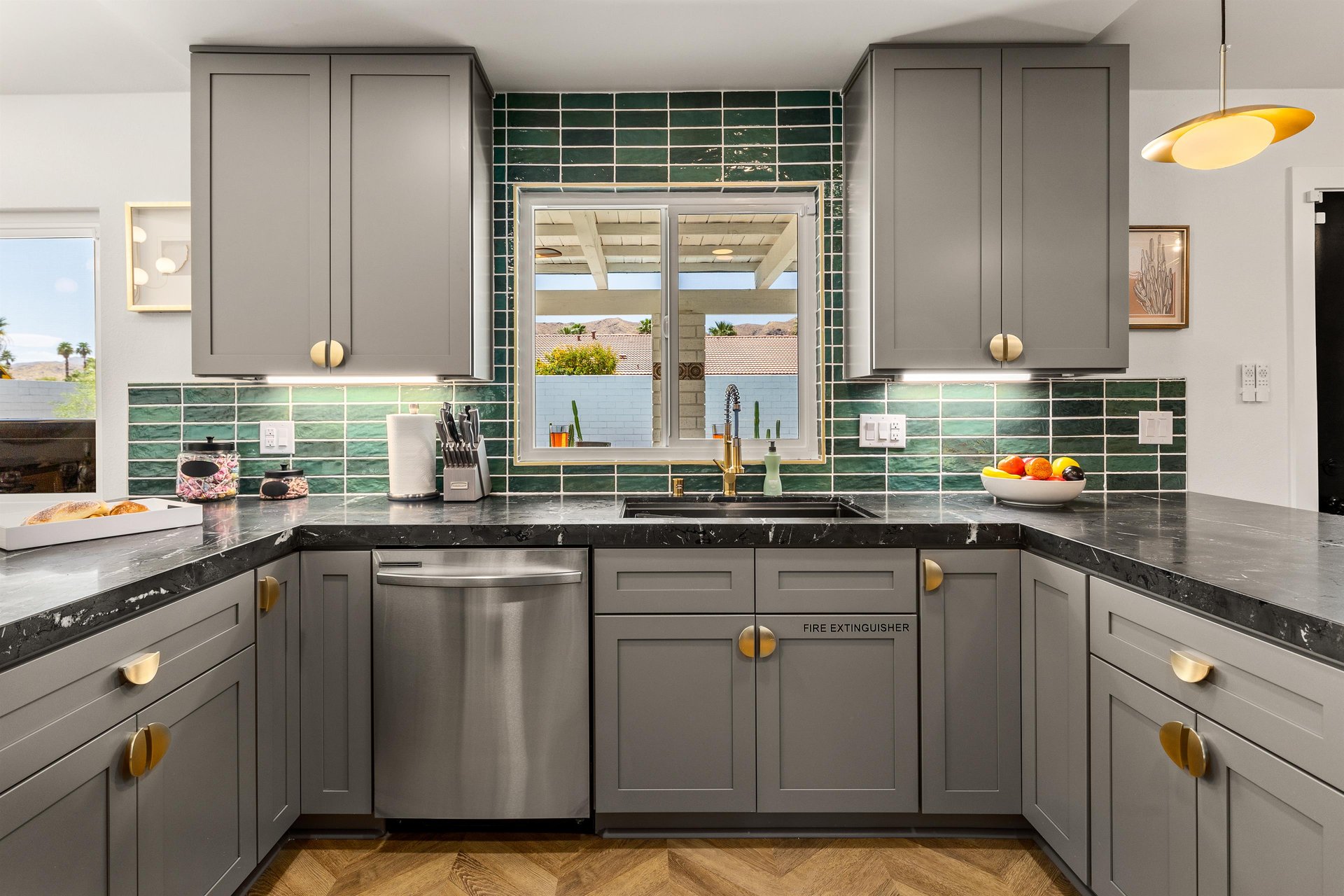 A view of the beautiful backyard from the kitchen