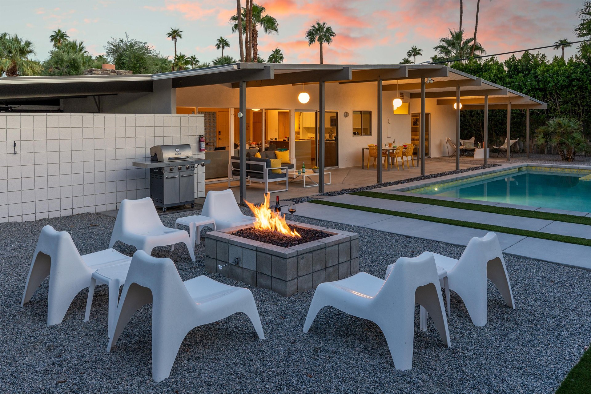 Gather around the cozy firepit