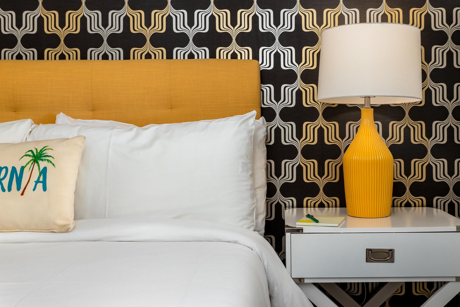 Each bedroom features its own unique wallpaper