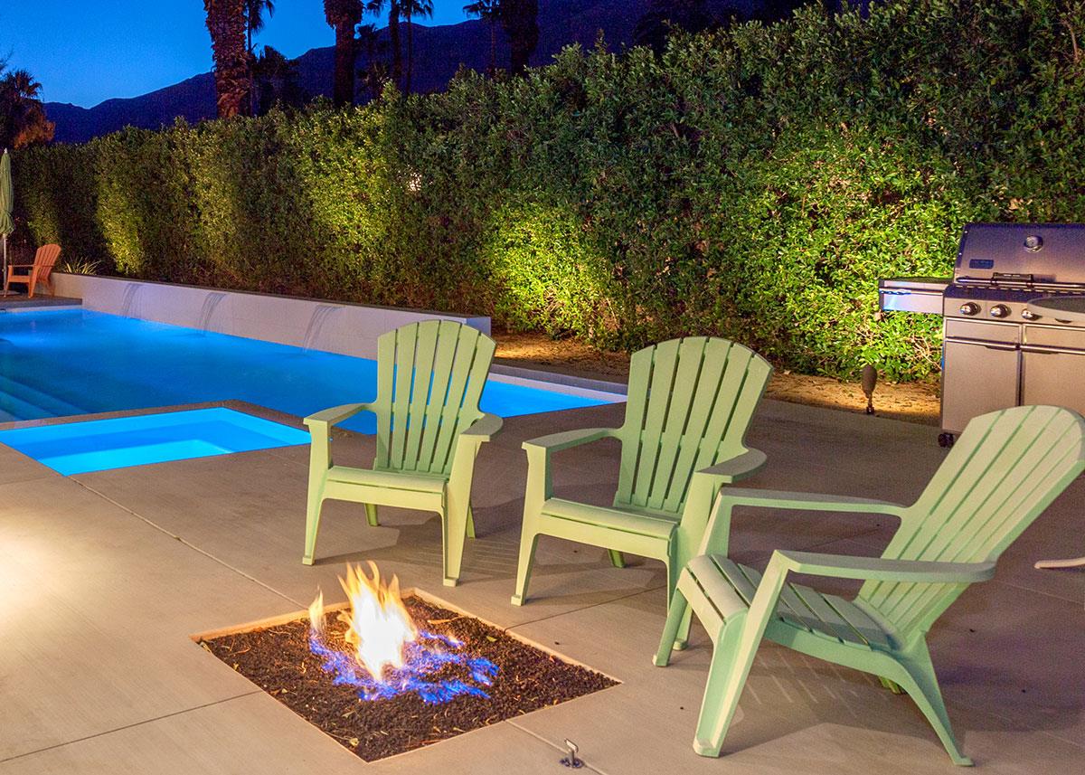 Fire feature by the pool for evenings under the stars