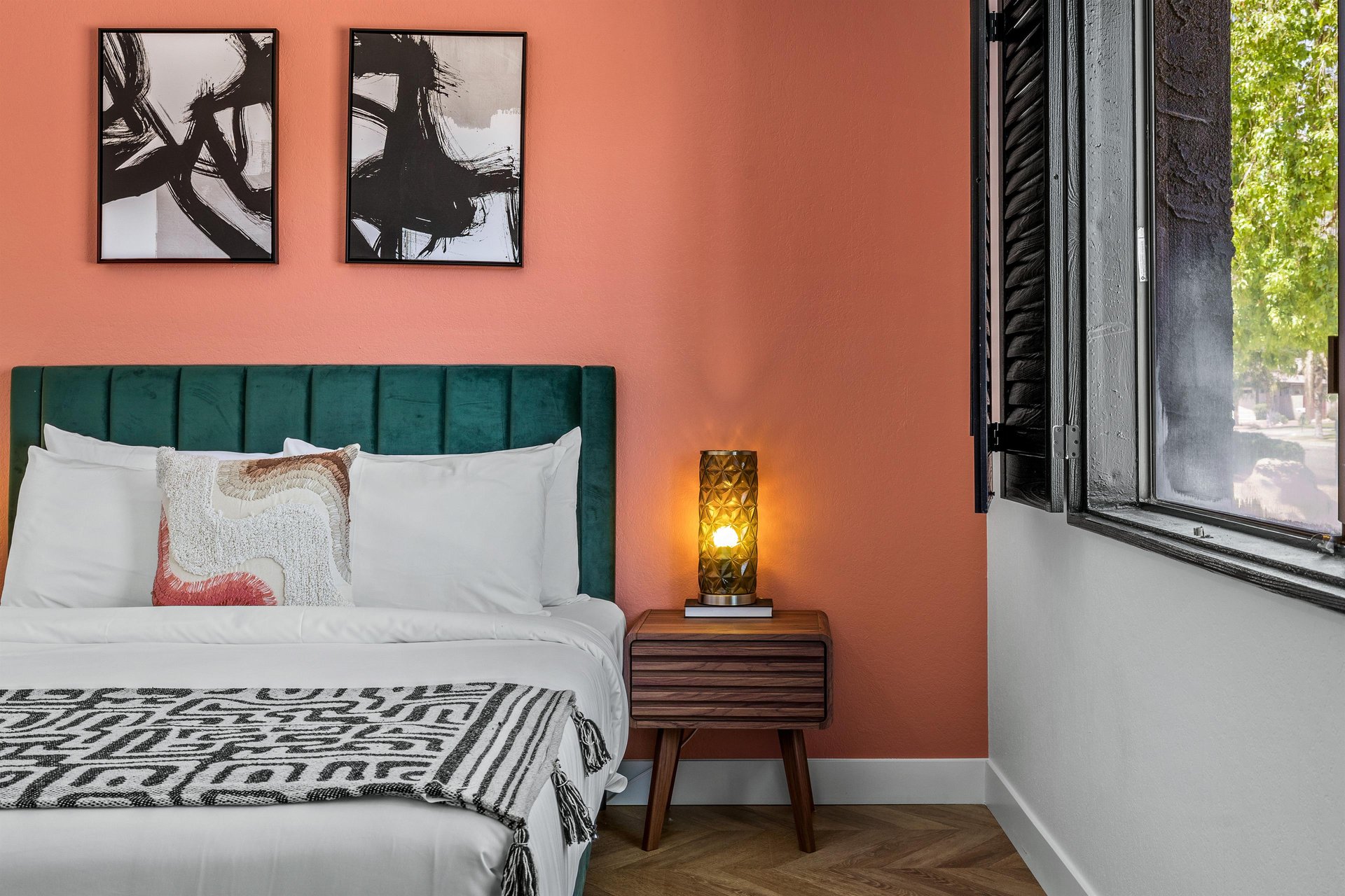 Fun pops of color dot this room