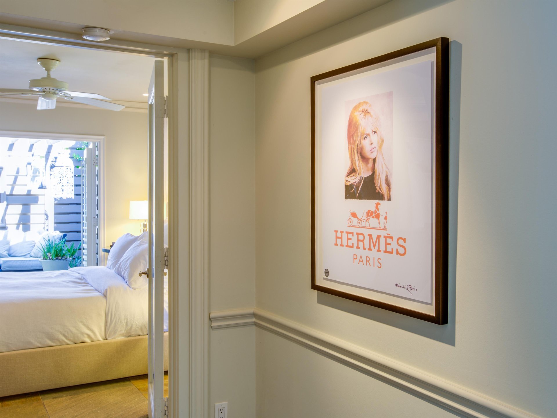 Modern artwork and lighting fixtures