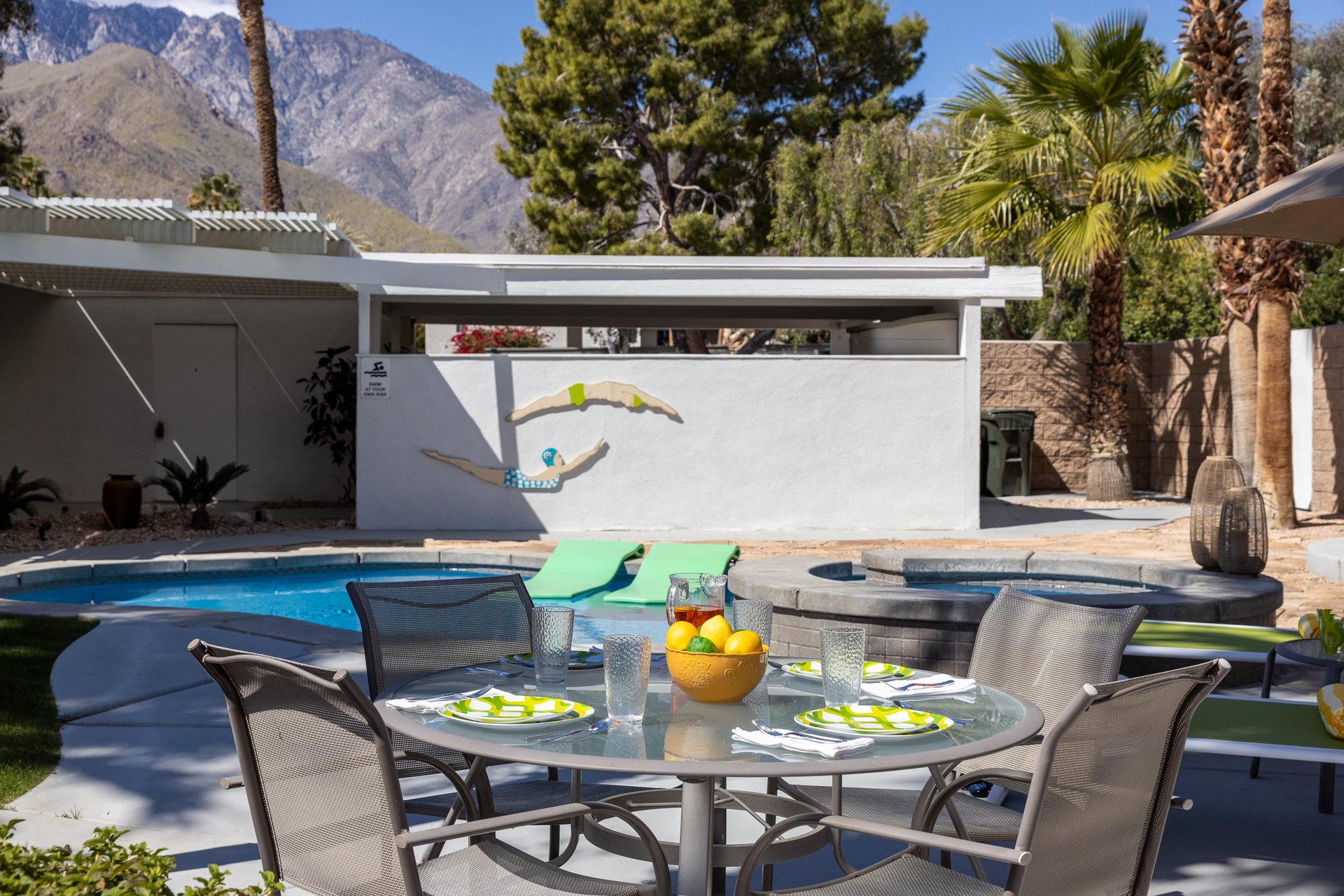 Stunning mountain views from this breakfast table for four