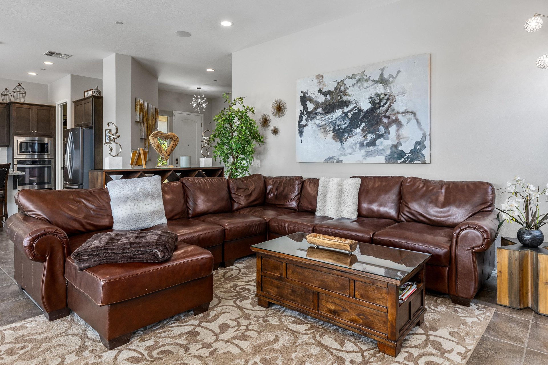 Comfy and luxurious open concept living room