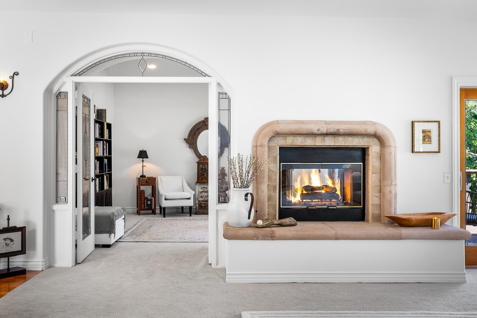 Cozy indoor fireplace