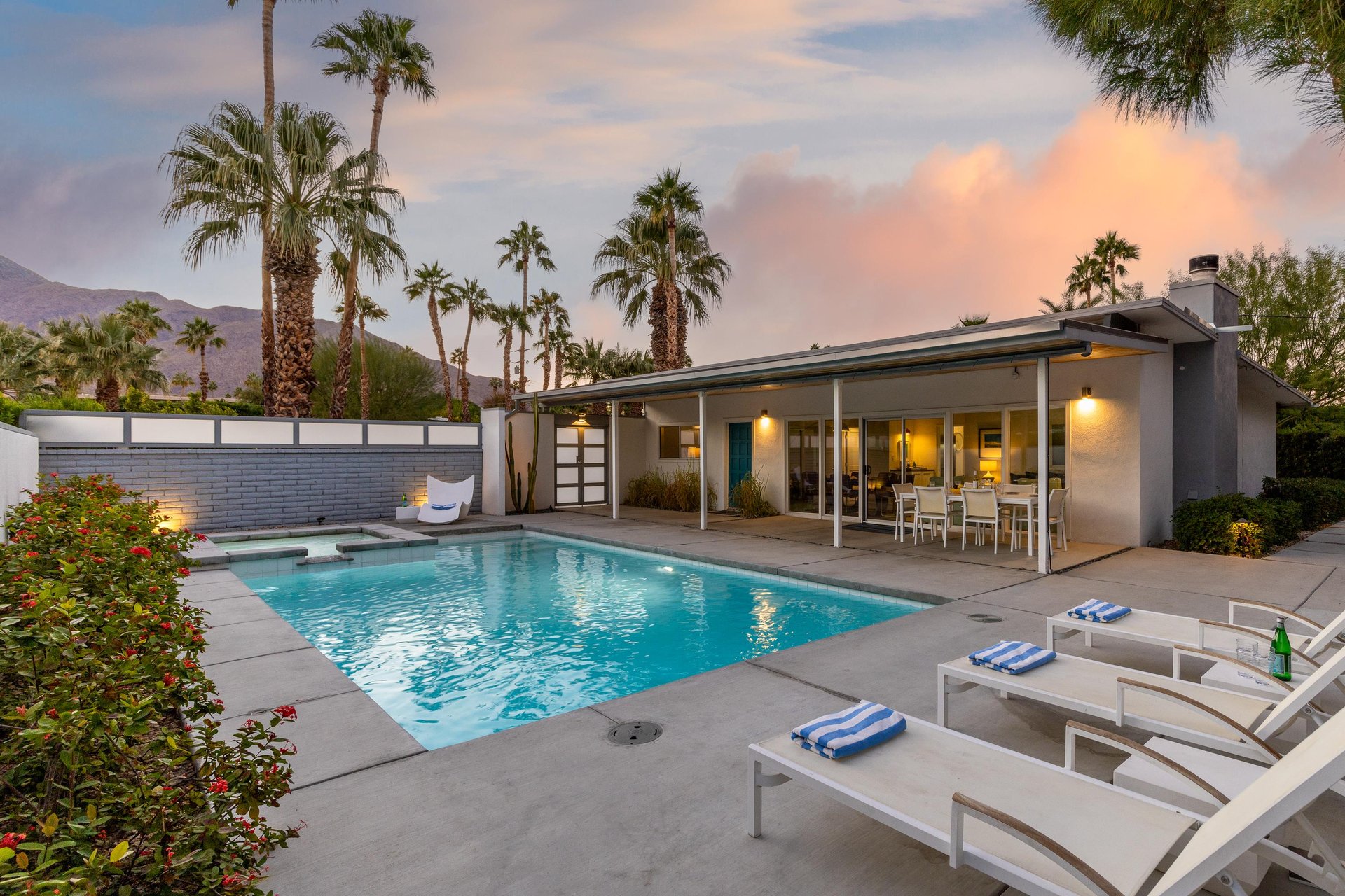 Jump in the pool at sunset