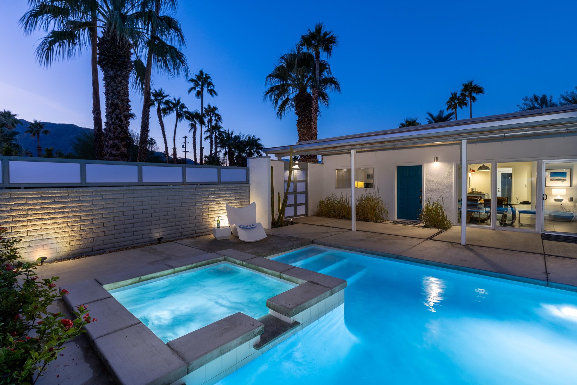 Take a dip in the waterfall spa at night