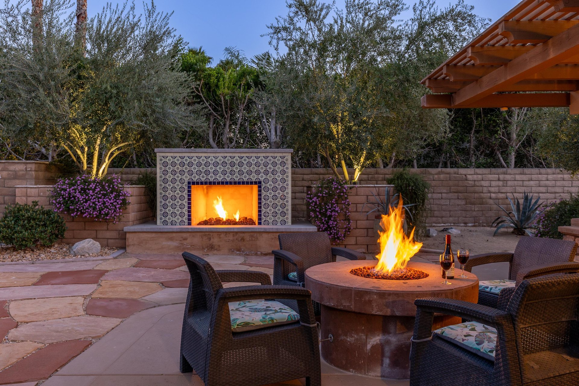Not one, but two outdoor fireplaces