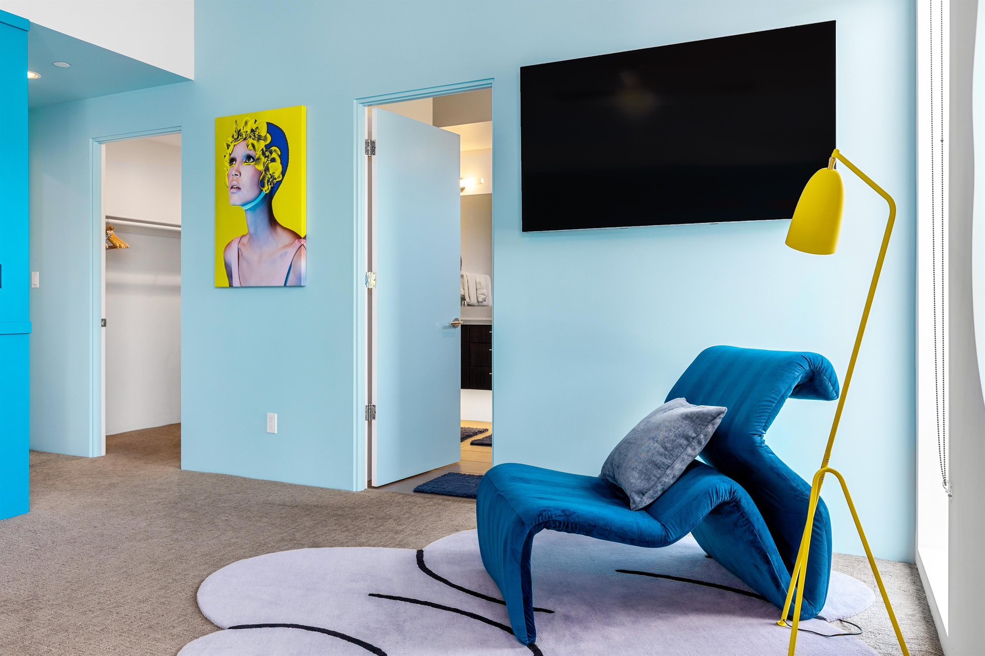 Blue Room with modern design touches everywhere