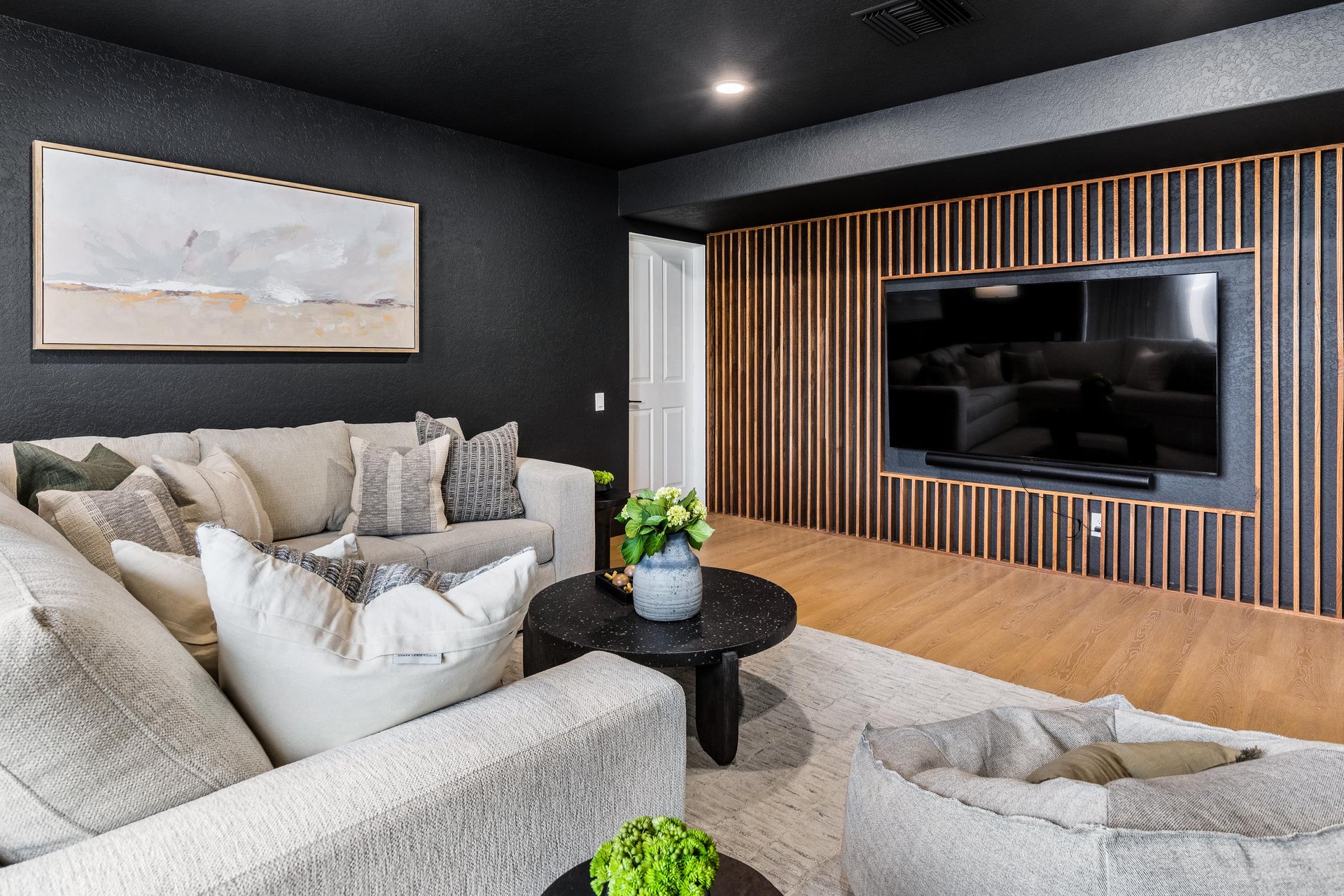 Tons of couch space for everyone in the media room