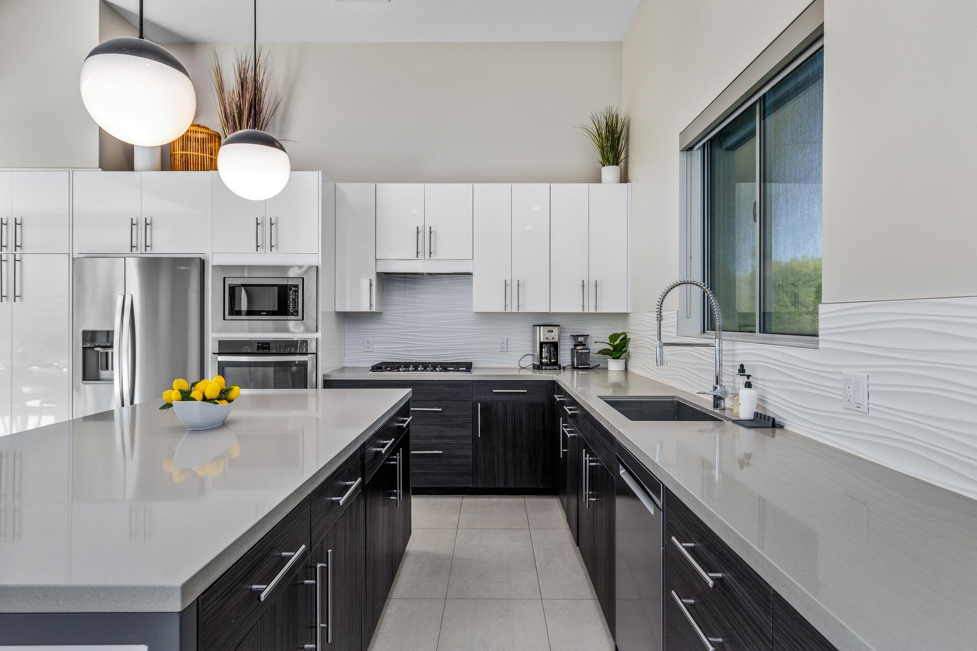 Modern design features and stainless steel appliances