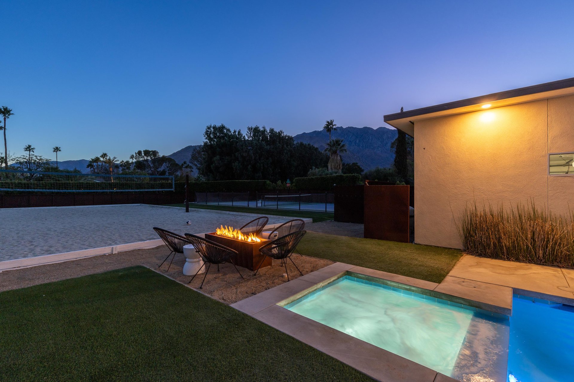 Take a dip in the Spa before you sip a glass of wine a the firepit