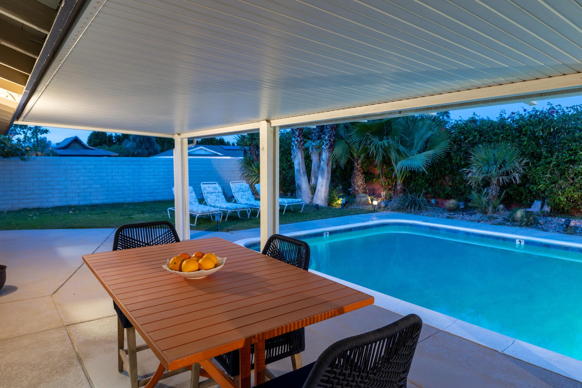 Covered lounge and dining areas