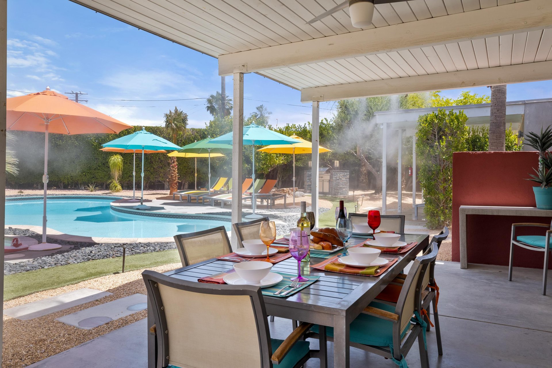 Covered al fresco dining with misters