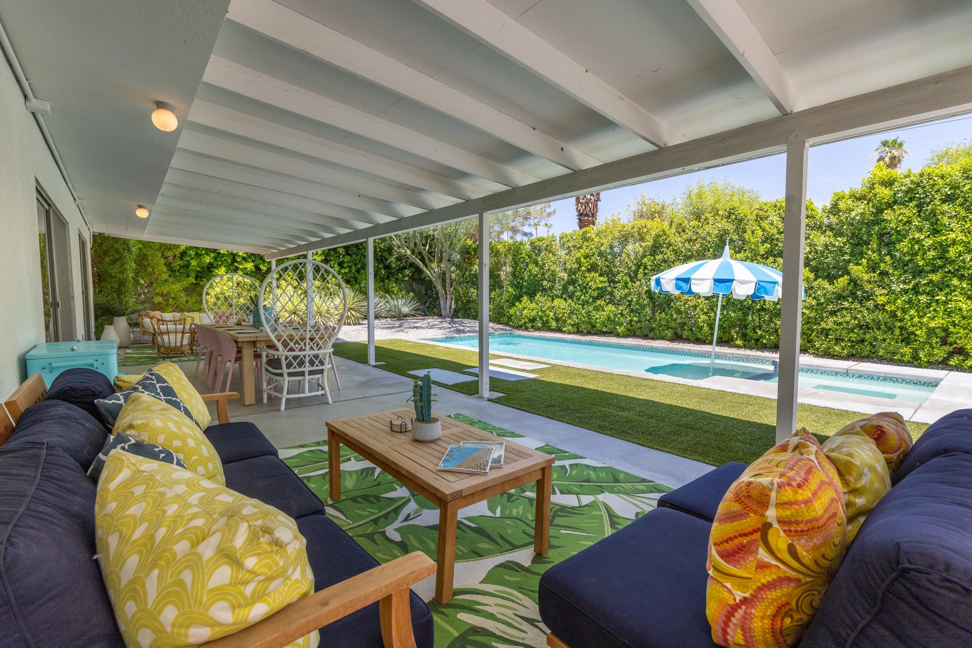 Outdoor covered lounge spaces