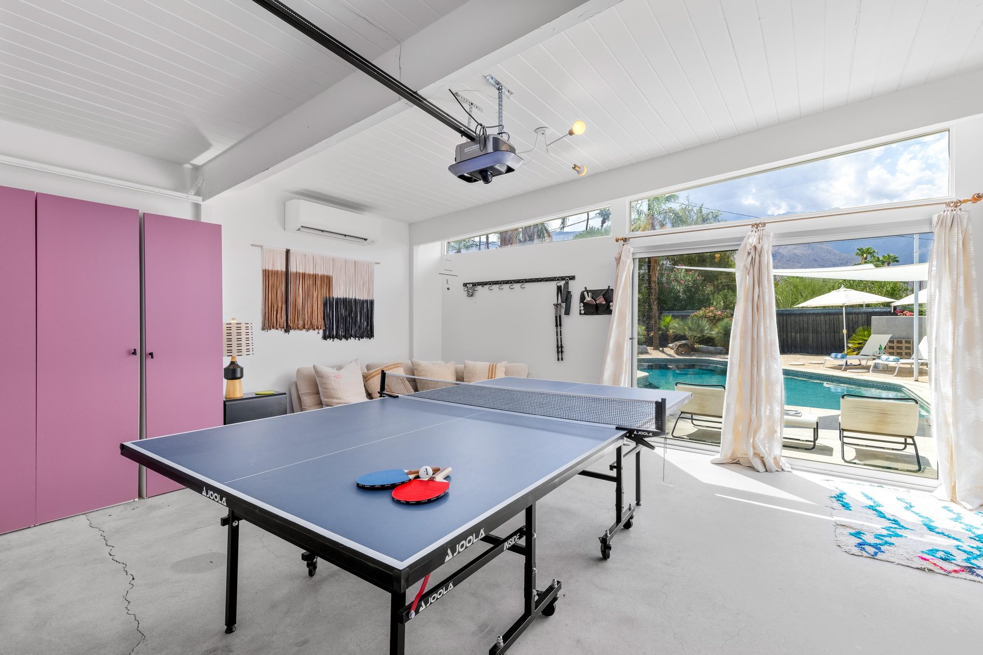 Converted garage playroom with Ping Pong