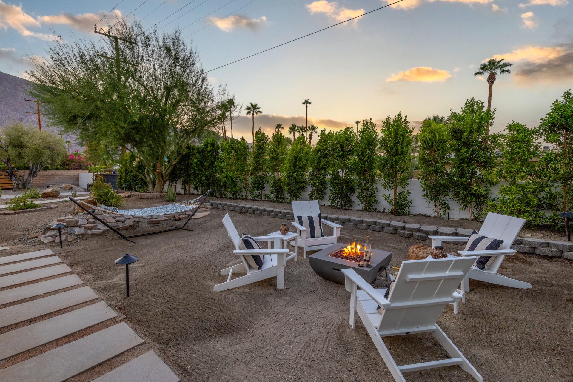 Gather around the firepit and watch the sunset