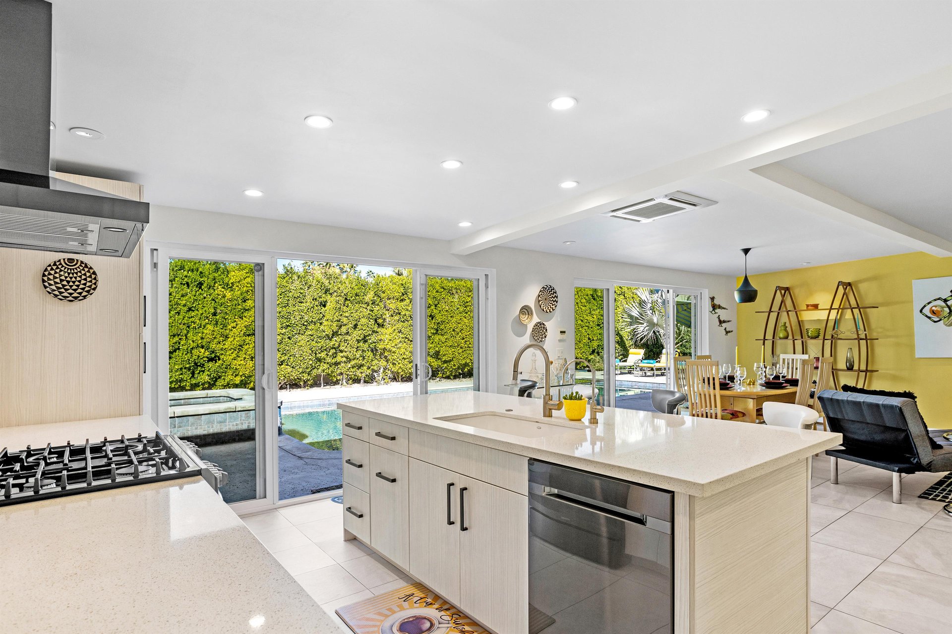 Enjoy the views of the pool from the gorgeous kitchen
