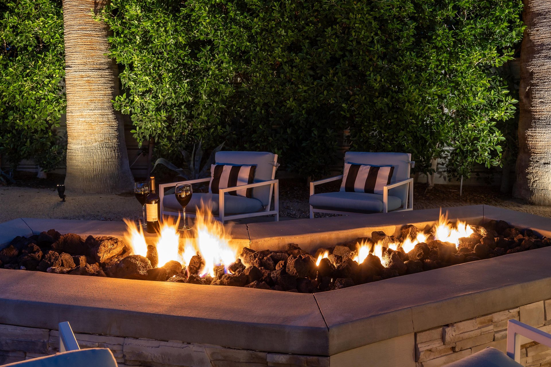 Gather around the firepit with your friends and family