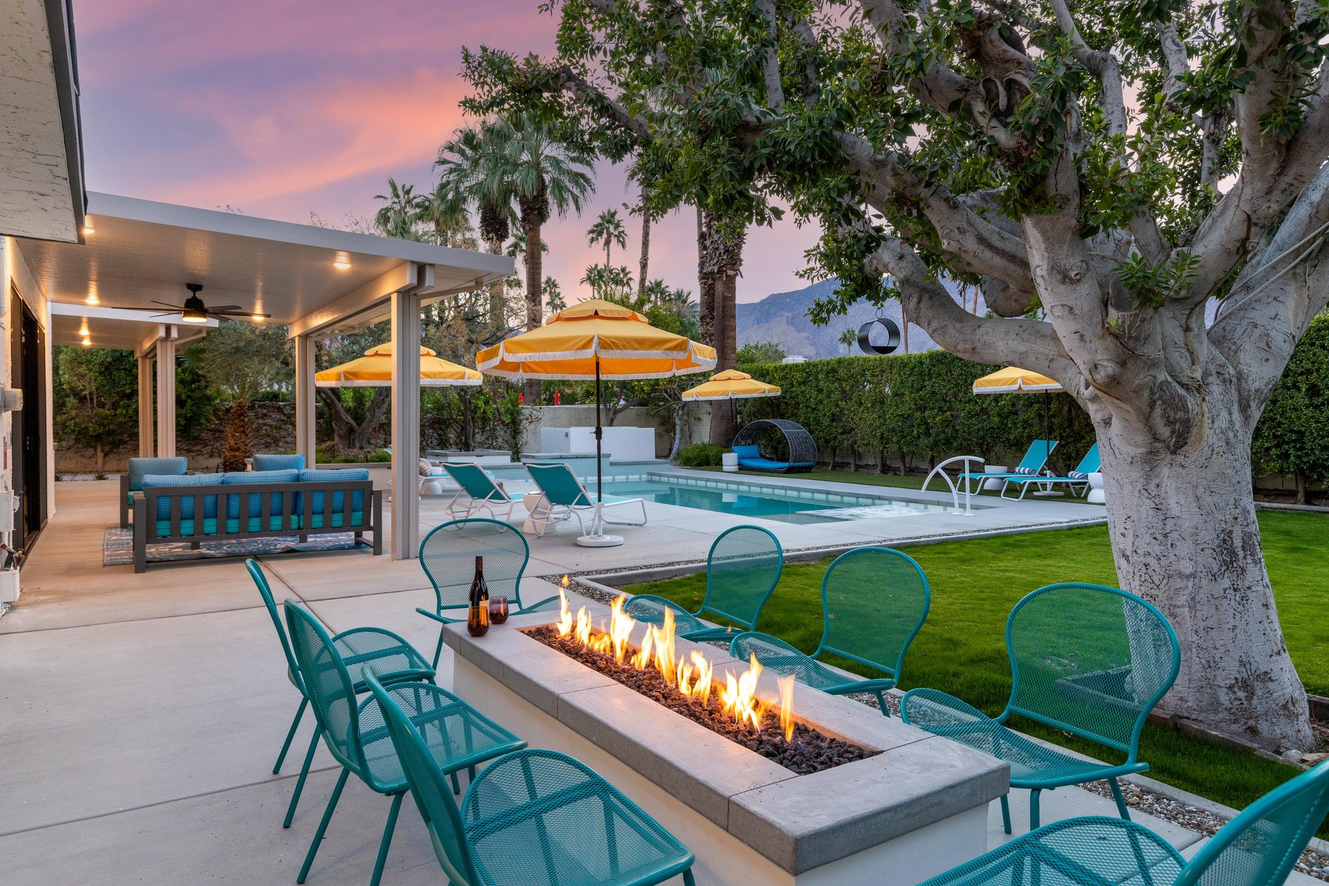 Gossip around the gorgeous outdoor fire feature