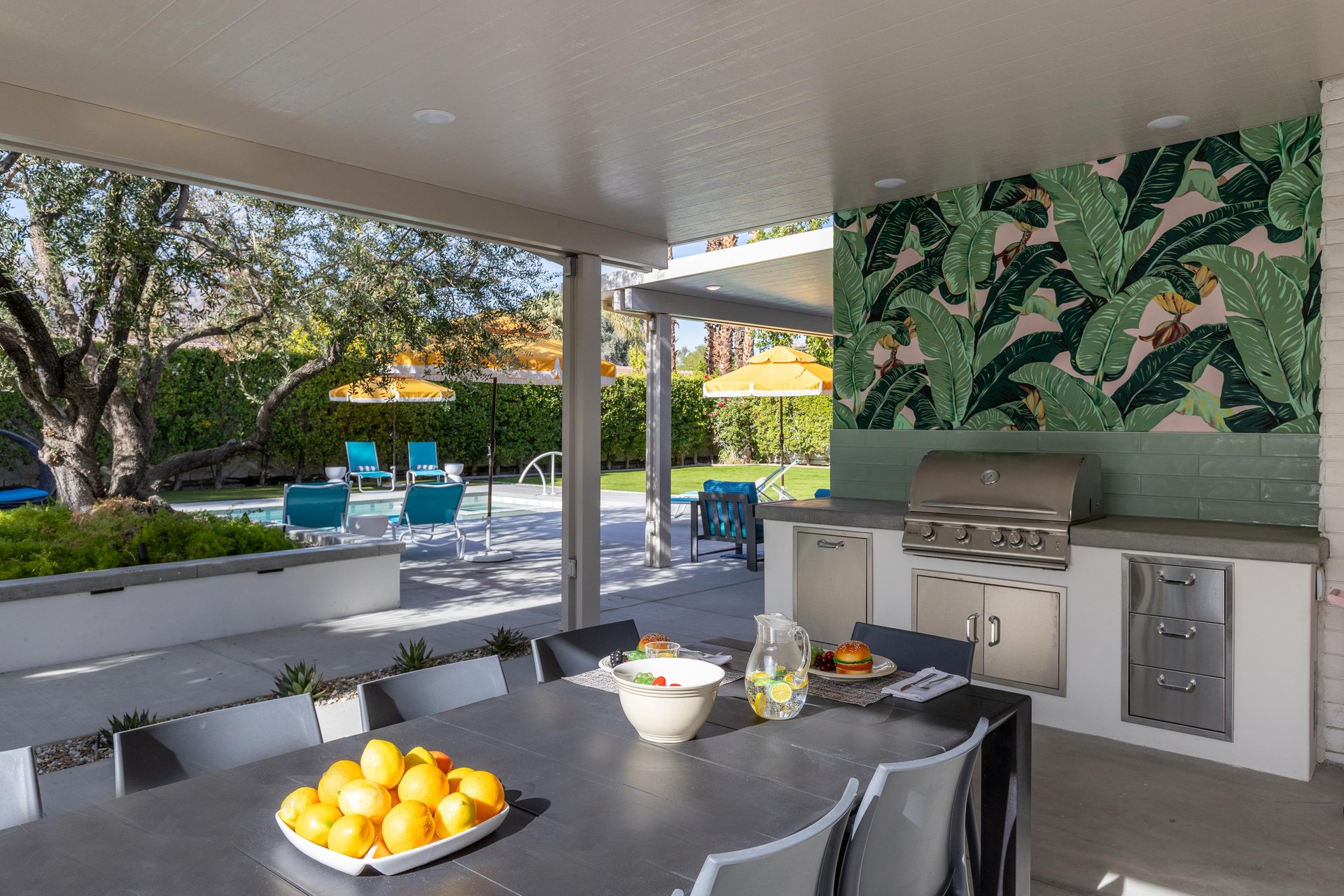 Enjoy covered Al Fresco dining for 6 next to the Outdoor Kitchen