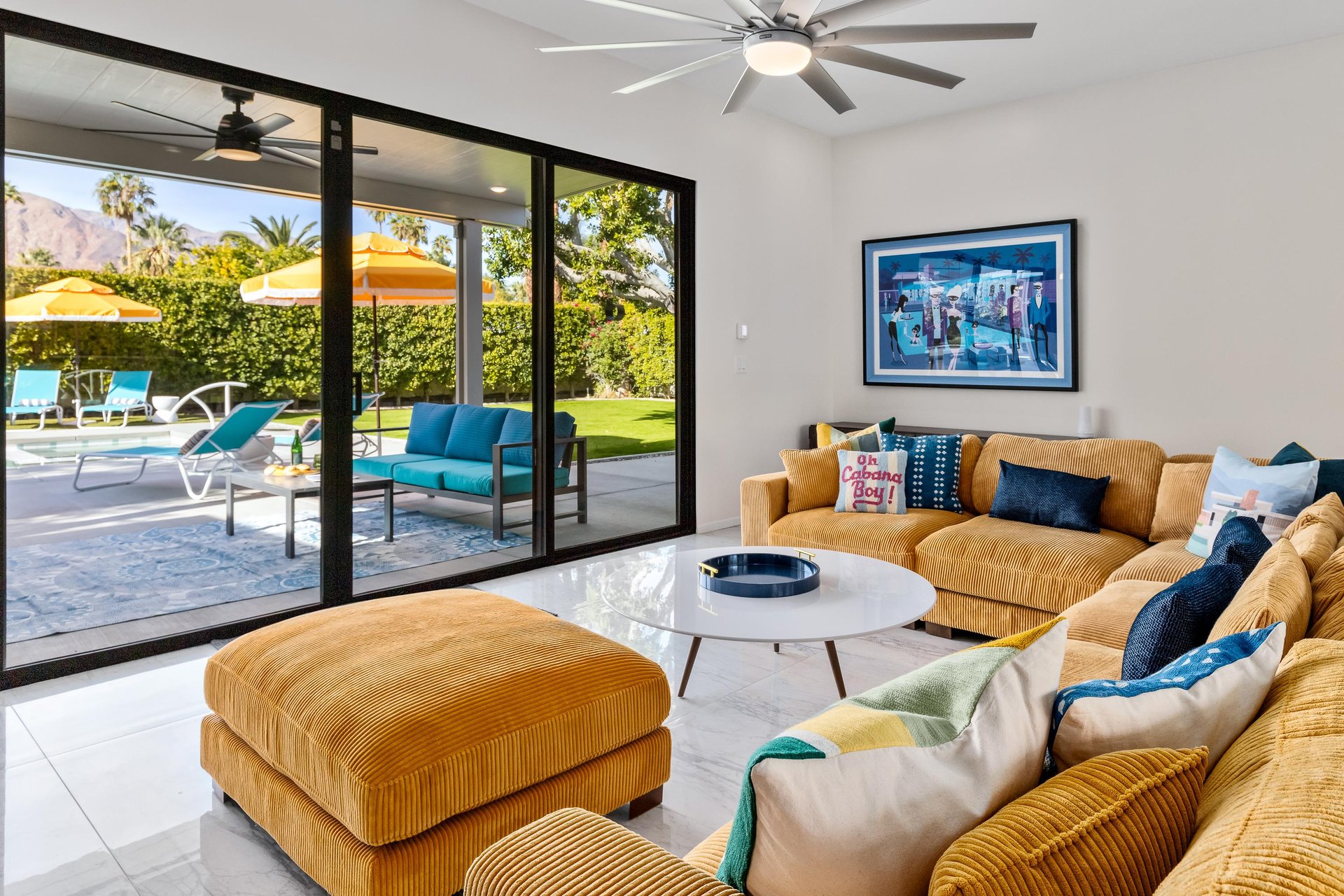 Walls of glass surround the living room