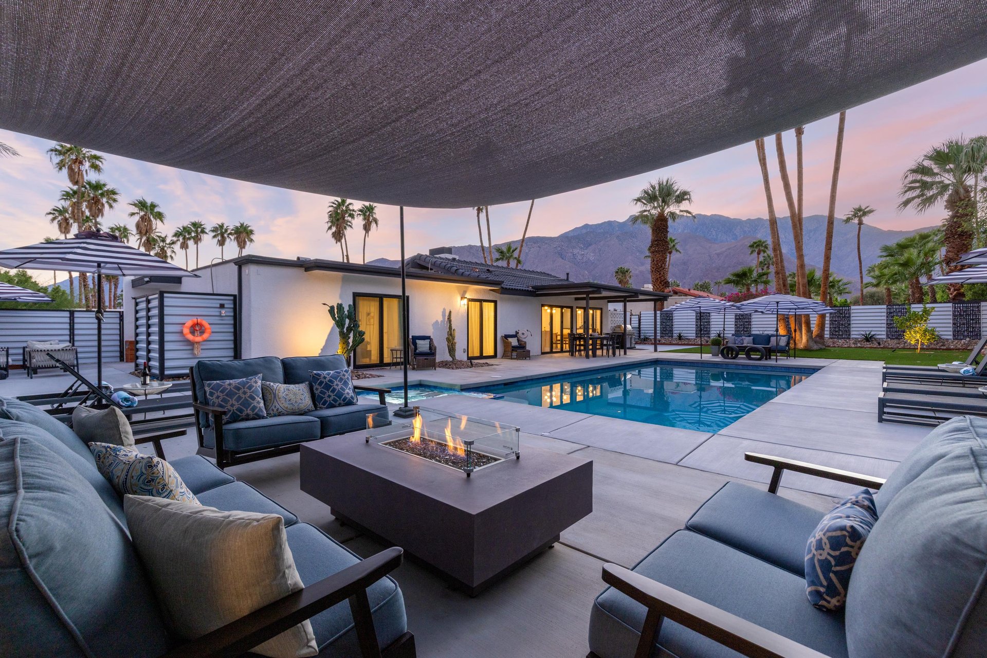 Sit around the covered fire pit and enjoy a cocktail