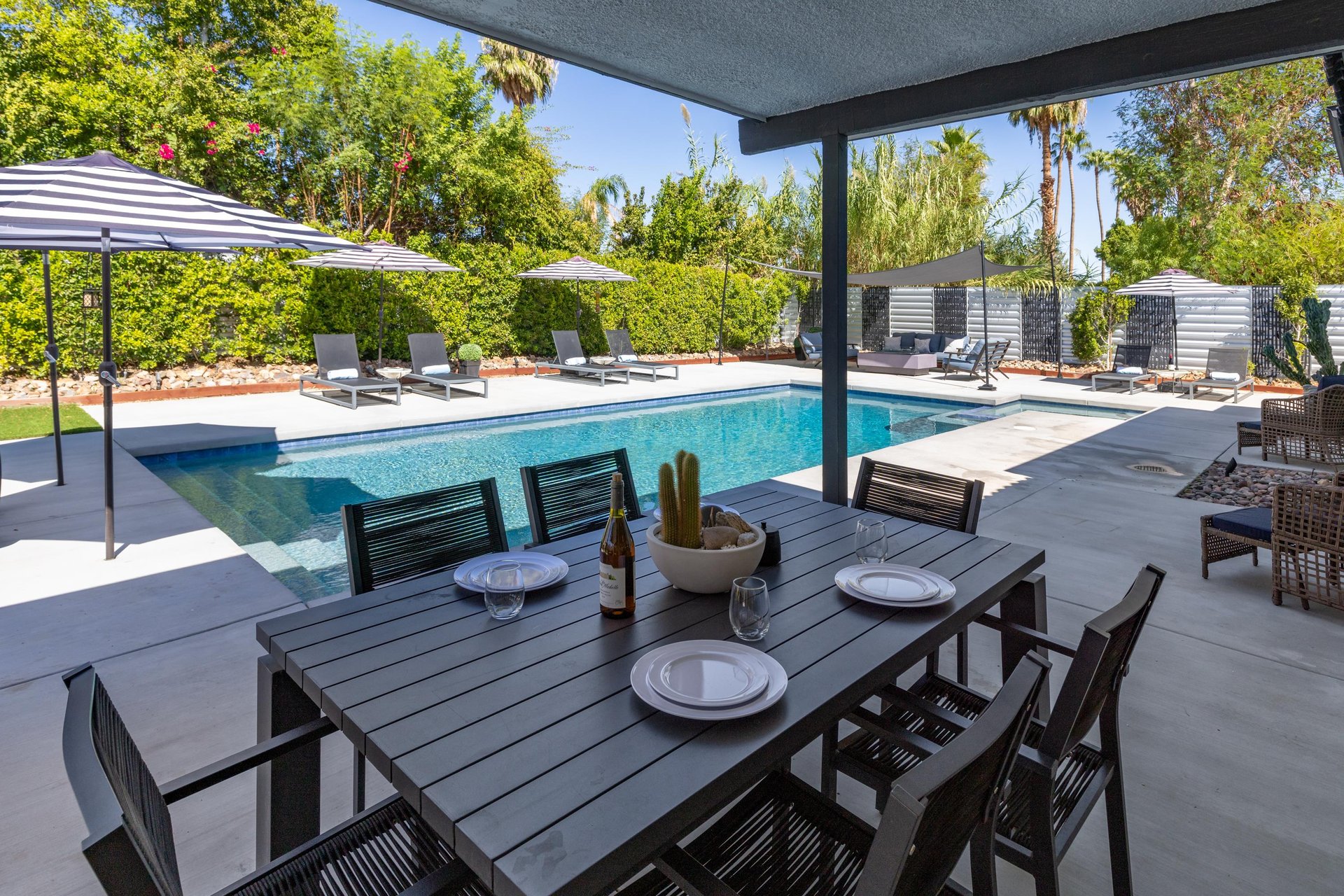 View from the al fresco dining area to the pool