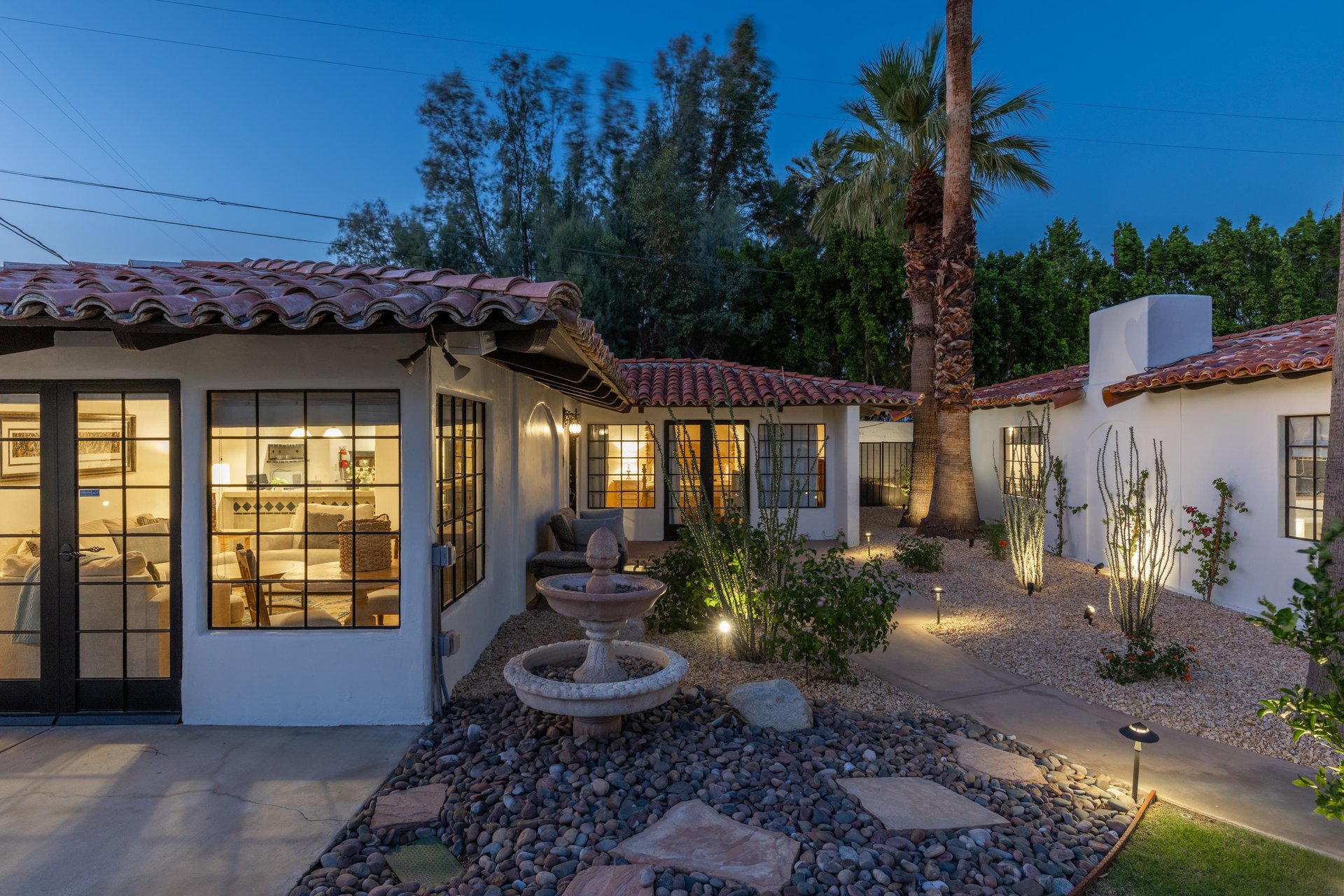 View of the court yard and landscaping lights