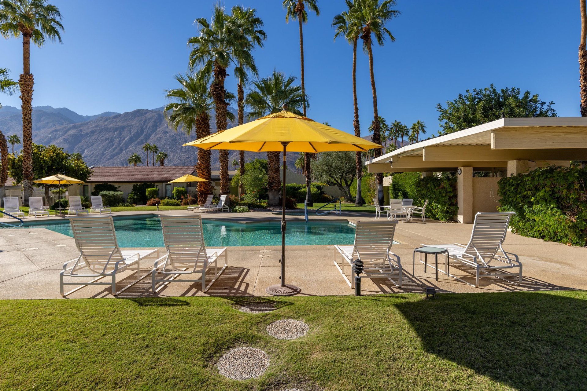 Covered umbrellas at the pool