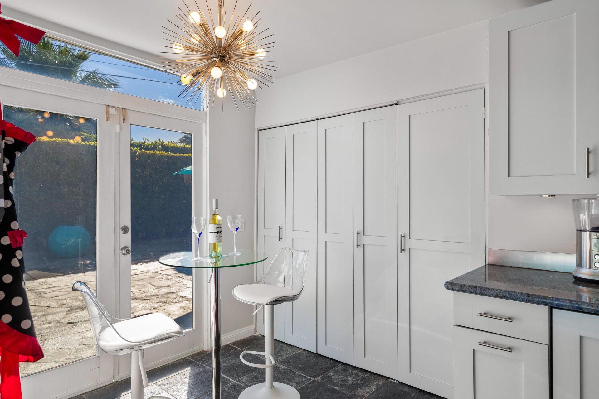 Comfy lounge area with barstools