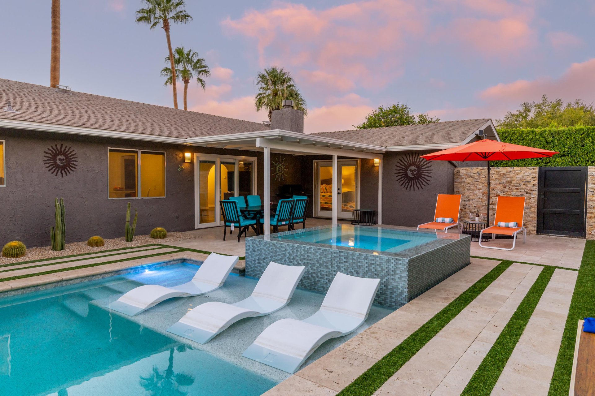 Gorgeous suntanning deck with attached Spa