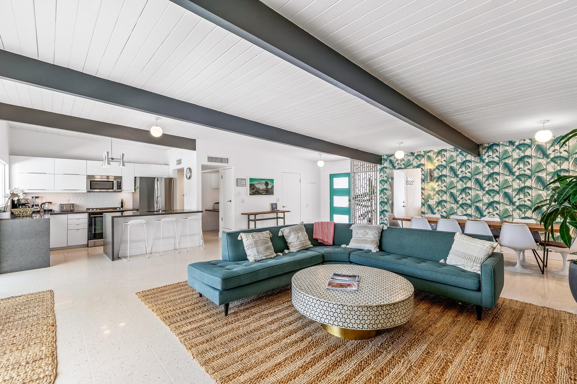 Beautiful natural lighting illuminates the living area